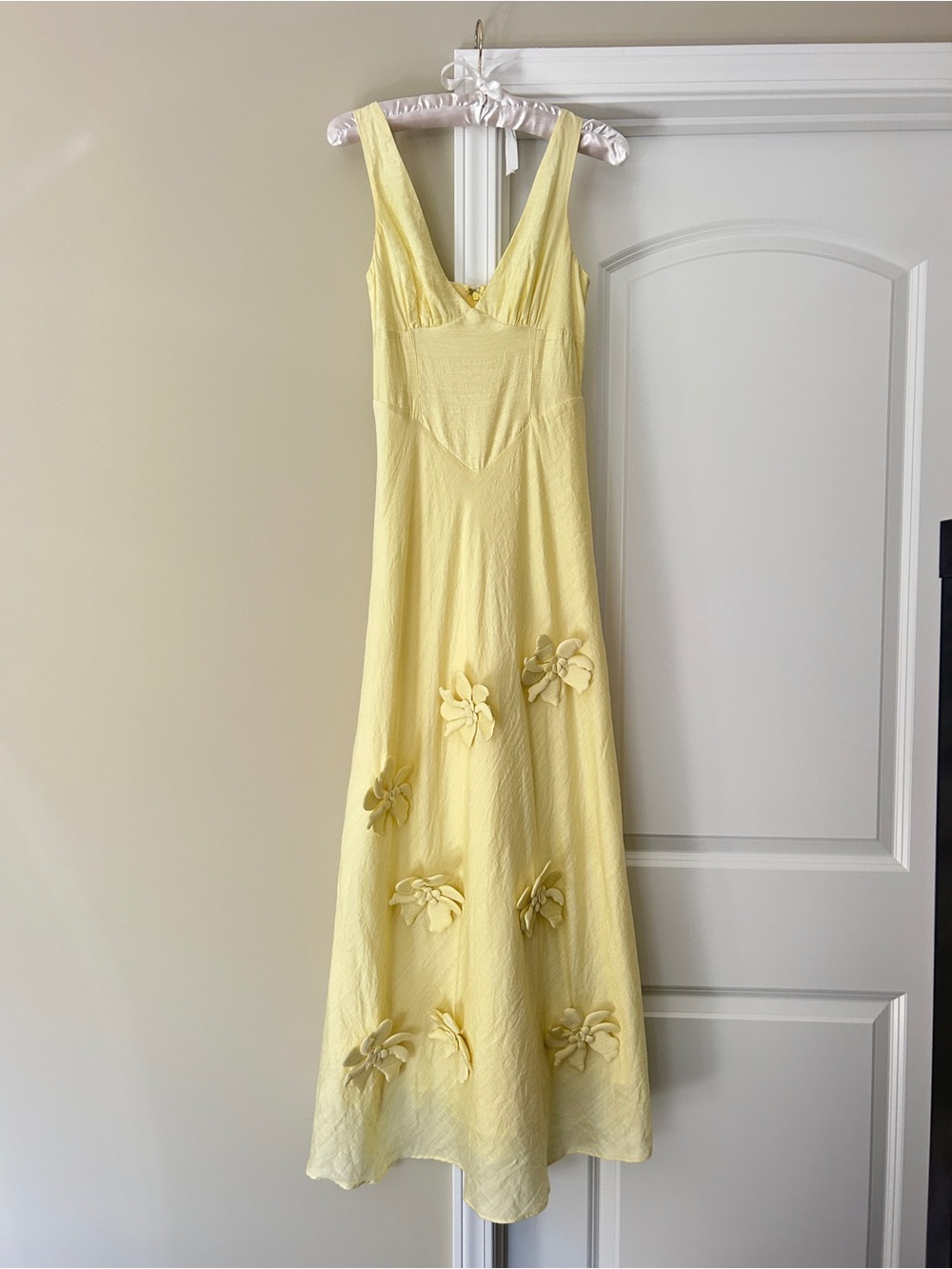 Yellow Floral Appliqué Sleeveless Maxi Billy J Dress